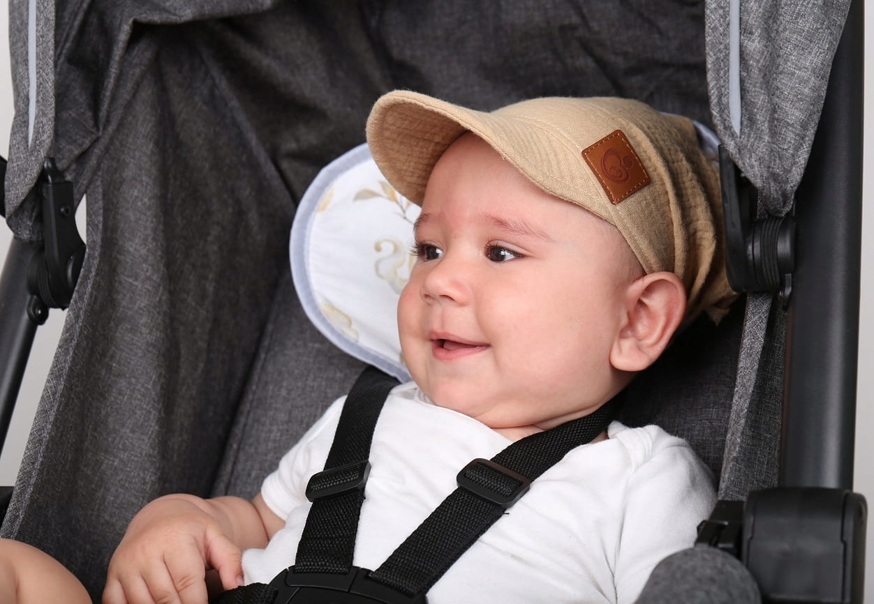 Chustka wiązana z daszkiem muślinowa chusteczka czapka na głowę Babymam - obrazek 3
