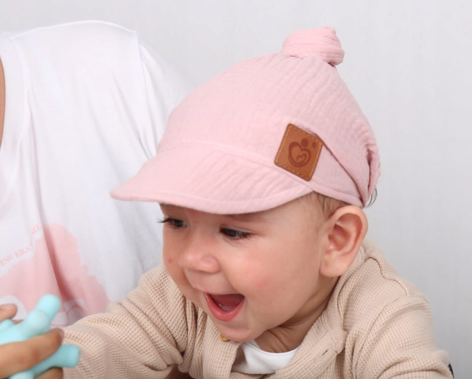 Chustka wiązana z daszkiem muślinowa chusteczka czapka na głowę Babymam - obrazek 3