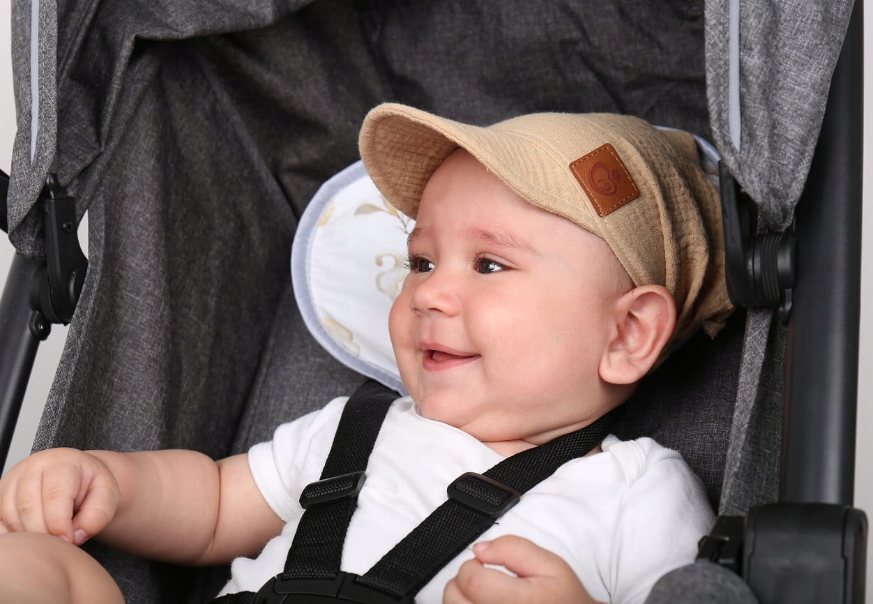 Chustka wiązana z daszkiem muślinowa chusteczka czapka na głowę Babymam - obrazek 4