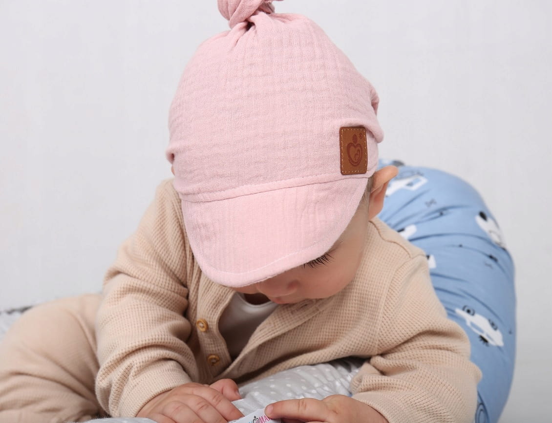 Chustka wiązana z daszkiem muślinowa chusteczka czapka na głowę Babymam - obrazek 4