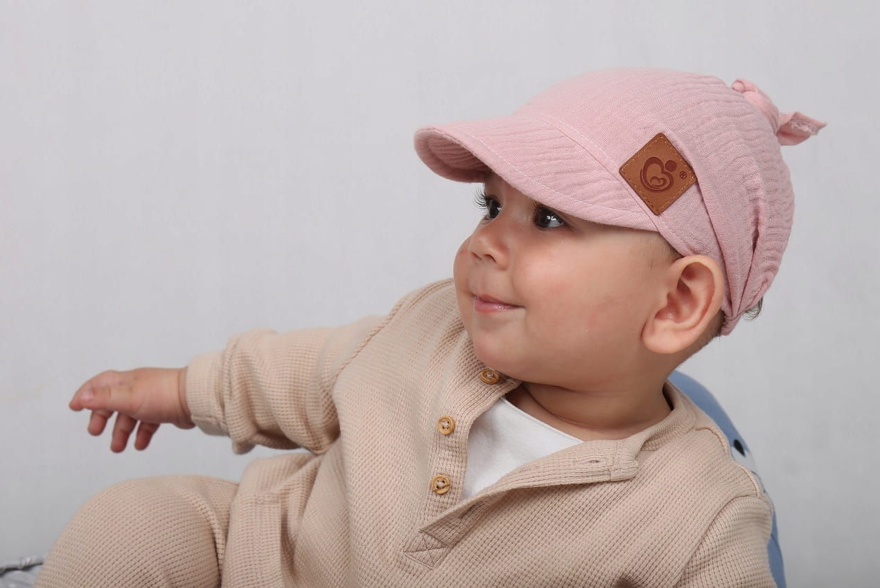 Chustka wiązana z daszkiem muślinowa chusteczka czapka na głowę Babymam - obrazek 5