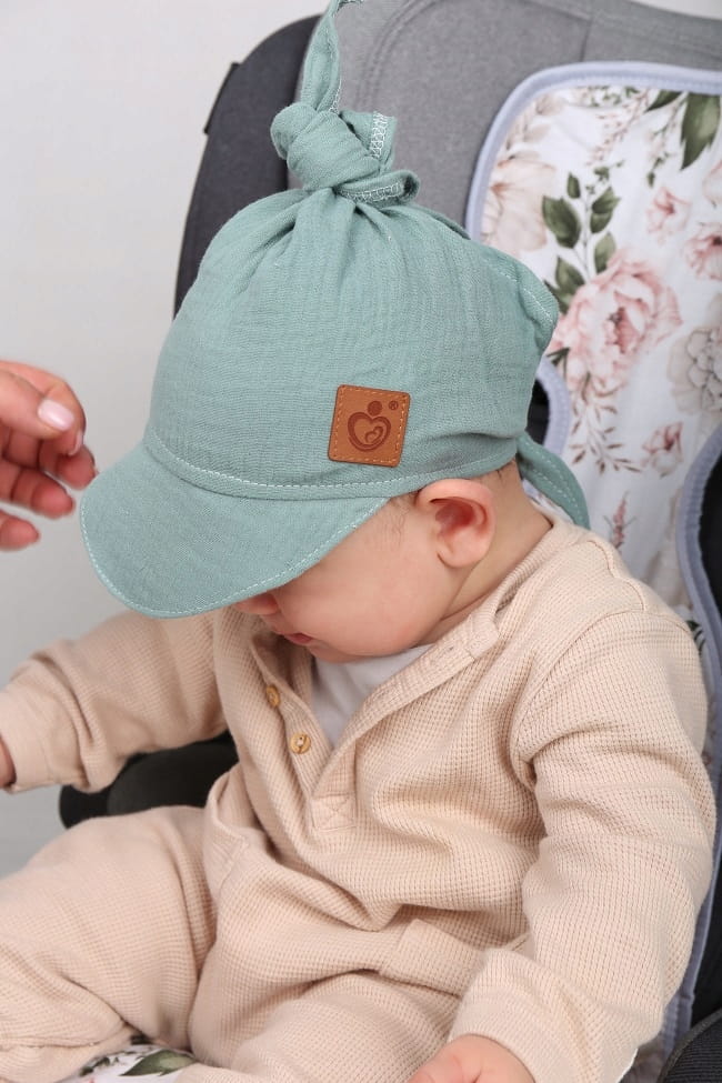 Chustka wiązana z daszkiem muślinowa chusteczka czapka na głowę Babymam - obrazek 8