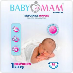 Pieluchy pieluszki jednorazowe babymam newborn 1 (2-5kg) 26szt extra care