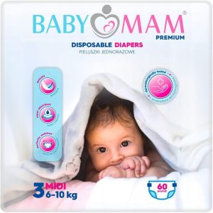 Pieluchy pieluszki jednorazowe babymam midi 3 (6-10kg) 60szt extra care