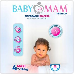 Pieluchy pieluszki jednorazowe babymam maxi 4 (7-14kg) 52szt extra care