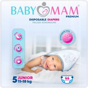 Pieluchy pieluszki jednorazowe babymam junior 5 (11-18kg) 44szt extra care