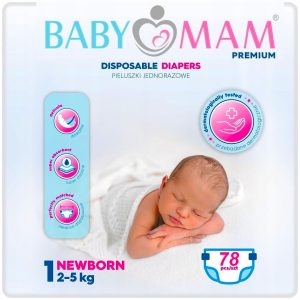 Pieluchy pieluszki jednorazowe babymam newborn 1 (2-5kg) 78szt extra care