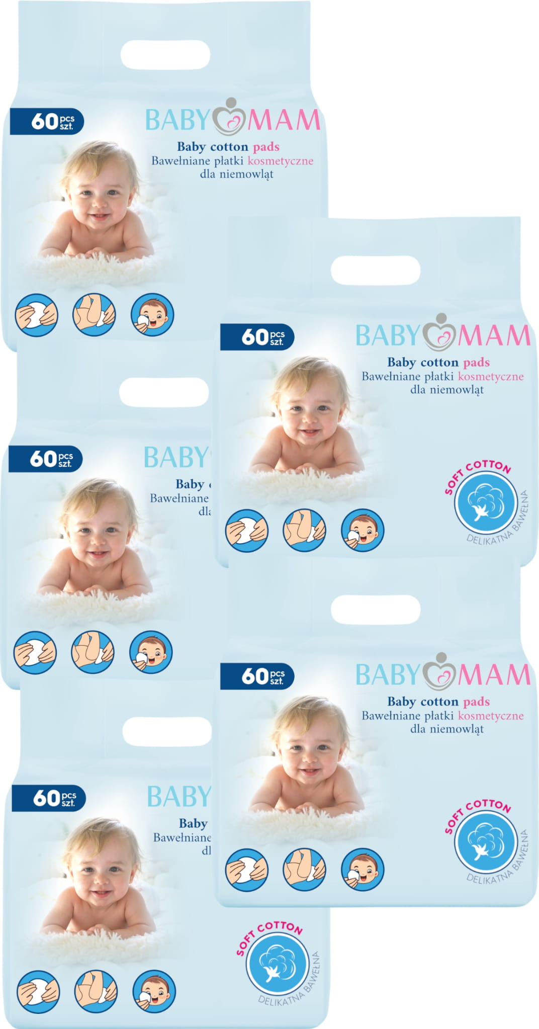 Babymam 5x płatki kosmetyczne bawełniane dla niemowląt dzieci 60 szt 300 szt