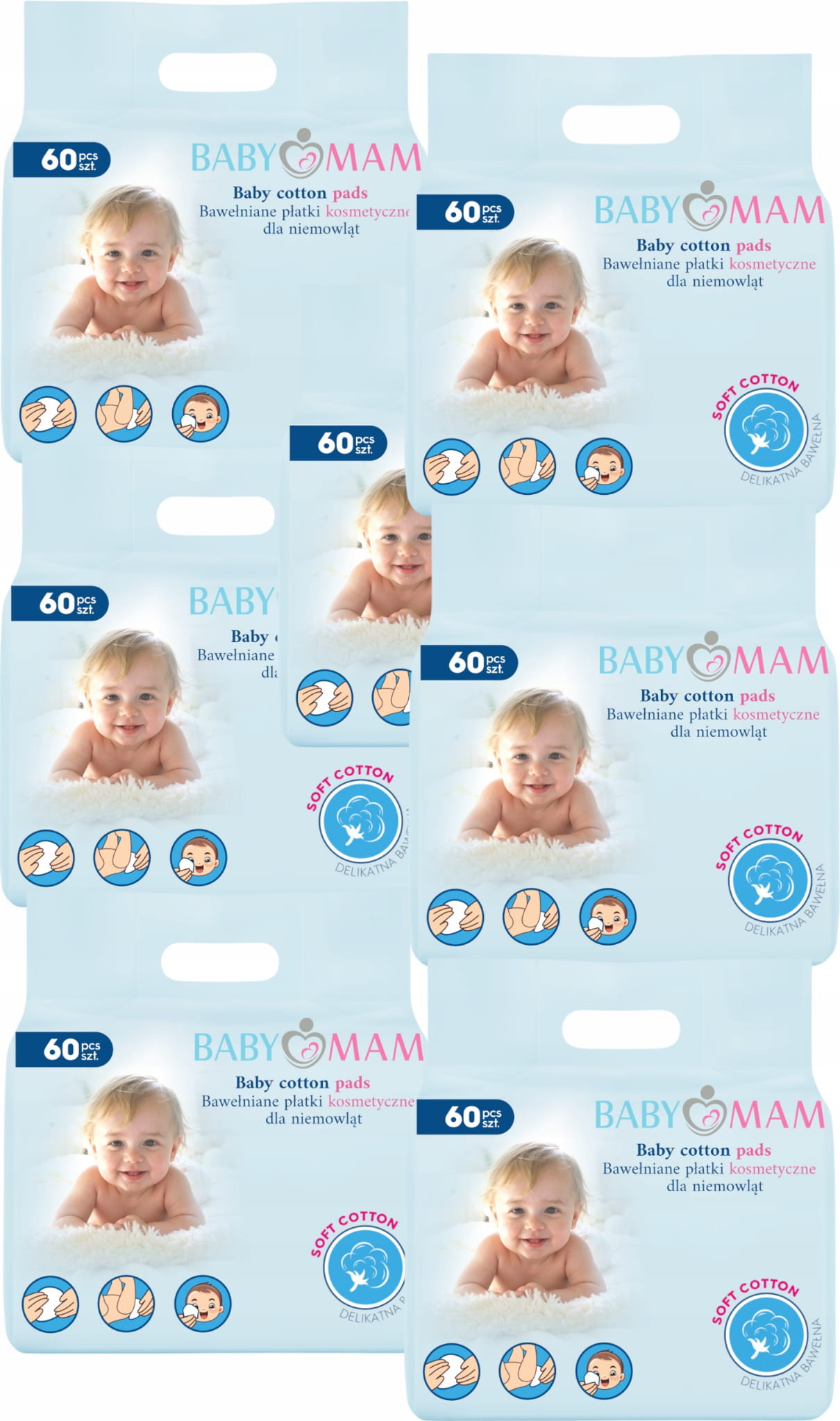 Babymam 6x płatki kosmetyczne bawełniane dla niemowląt dzieci 60szt 360szt