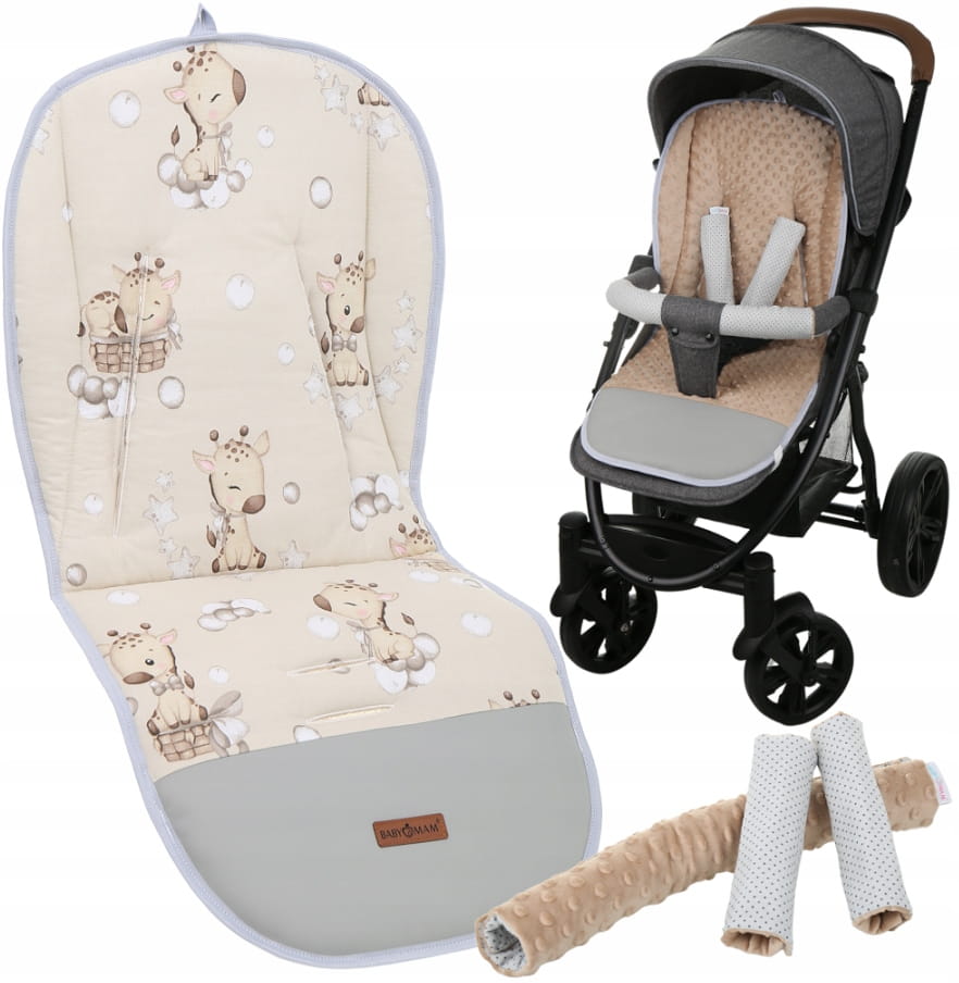 Babymam wkładka do spacerówki + ochraniacz na pasy pałąk uniwersalny zestaw