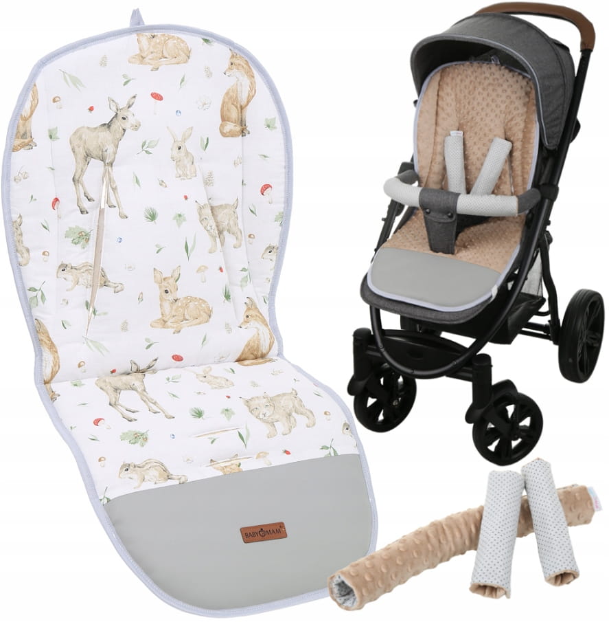 Babymam wkładka do spacerówki + ochraniacz na pasy pałąk uniwersalny zestaw