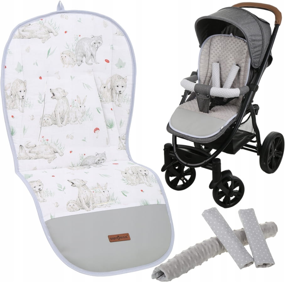 Babymam wkładka do spacerówki + ochraniacz na pasy pałąk uniwersalny zestaw