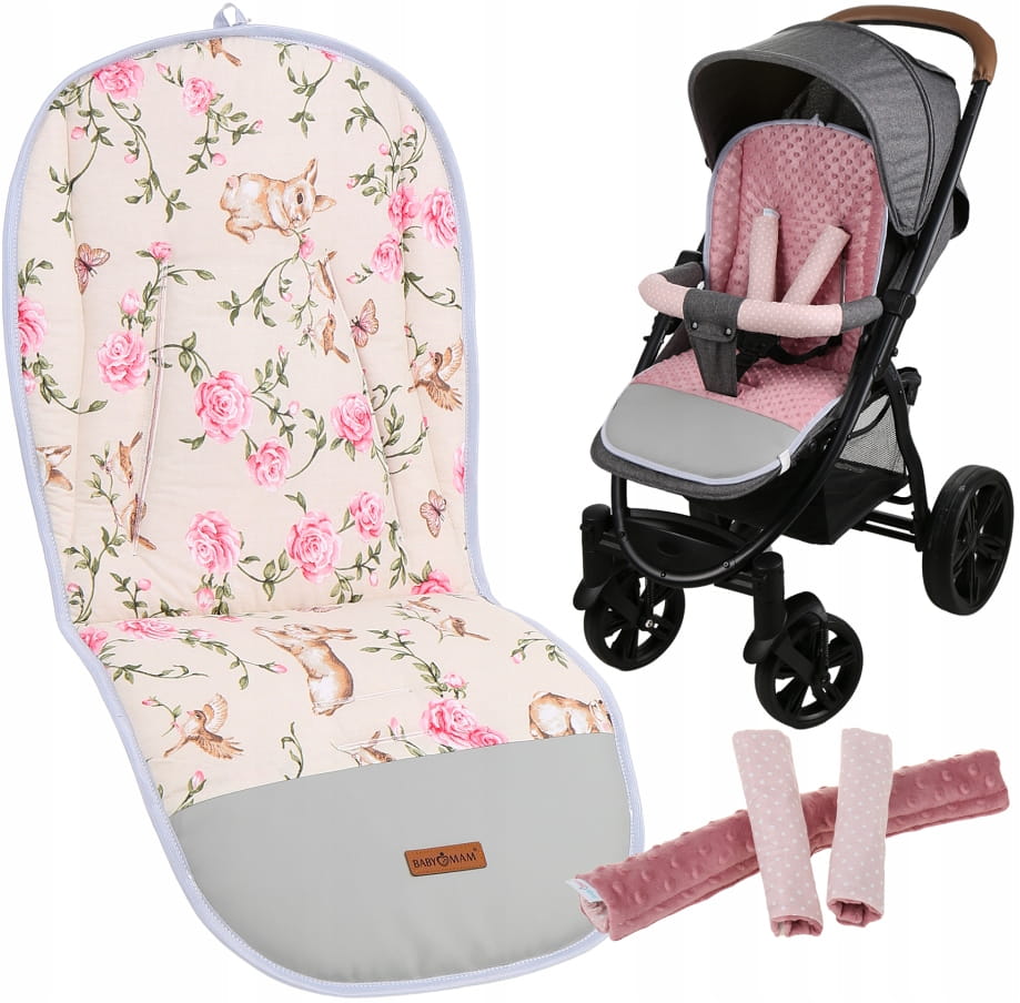 Babymam wkładka do spacerówki + ochraniacz na pasy pałąk uniwersalny zestaw