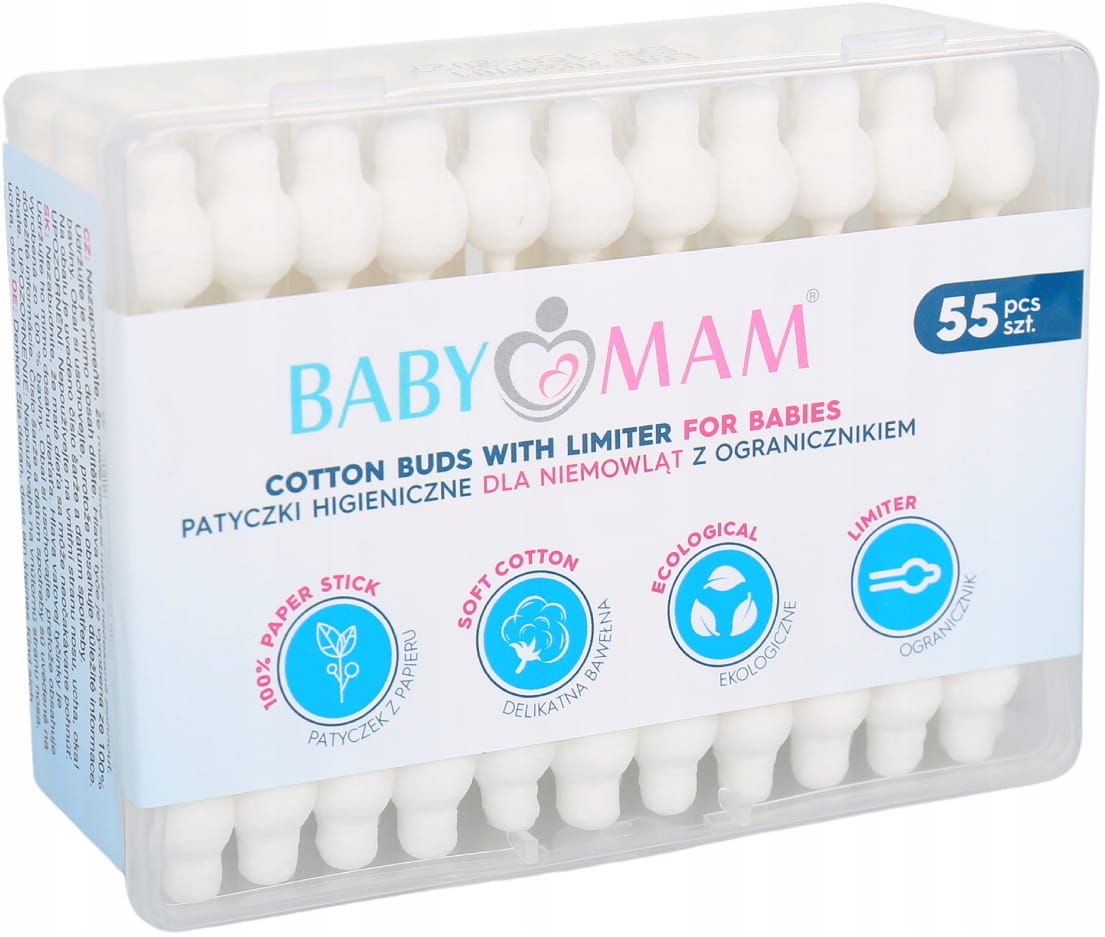 Babymam 10x patyczki higieniczne z ogranicznikiem bawełniane zestaw 550szt - obrazek 2