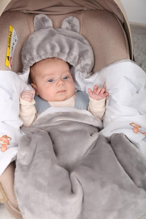 Babymam otulacz do fotelika wózka nosidełka zapinany ciepły bawełna plusz - obrazek 2