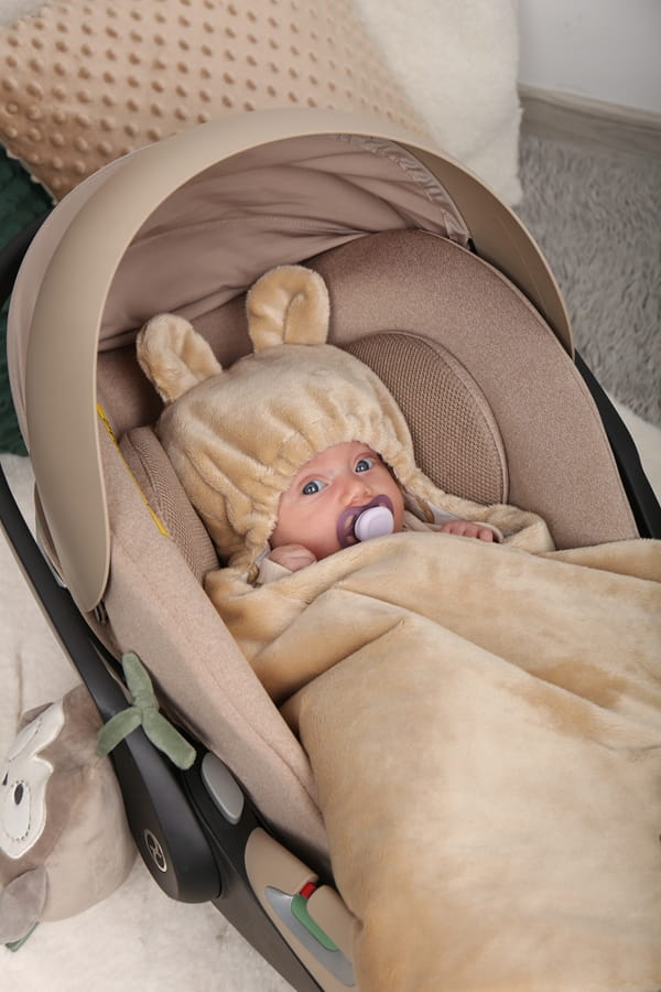 Babymam otulacz do fotelika wózka nosidełka zapinany ciepły bawełna plusz - obrazek 2