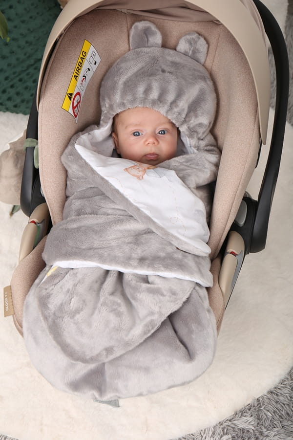 Babymam otulacz do fotelika wózka nosidełka zapinany ciepły bawełna plusz - obrazek 4