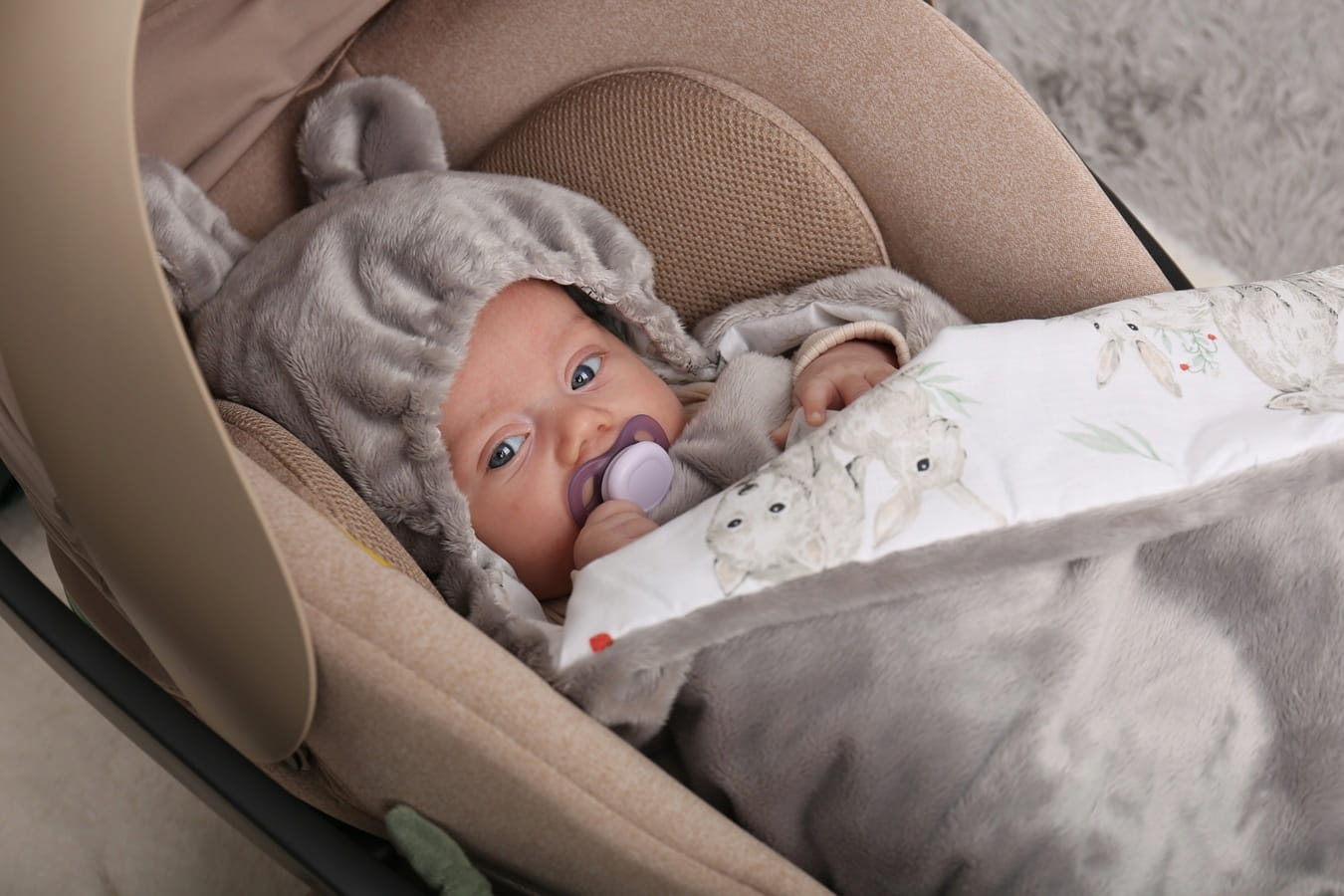 Babymam otulacz do fotelika wózka nosidełka zapinany ciepły bawełna plusz - obrazek 2