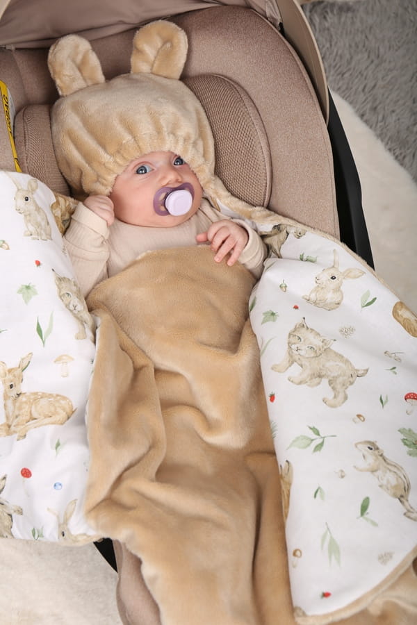 Babymam otulacz do fotelika wózka nosidełka zapinany ciepły bawełna plusz - obrazek 4
