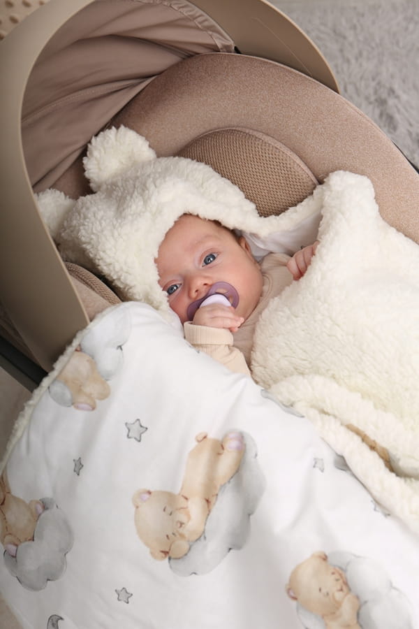 Babymam otulacz do fotelika wózka nosidełka zapinany ciepły bawełna plusz - obrazek 2