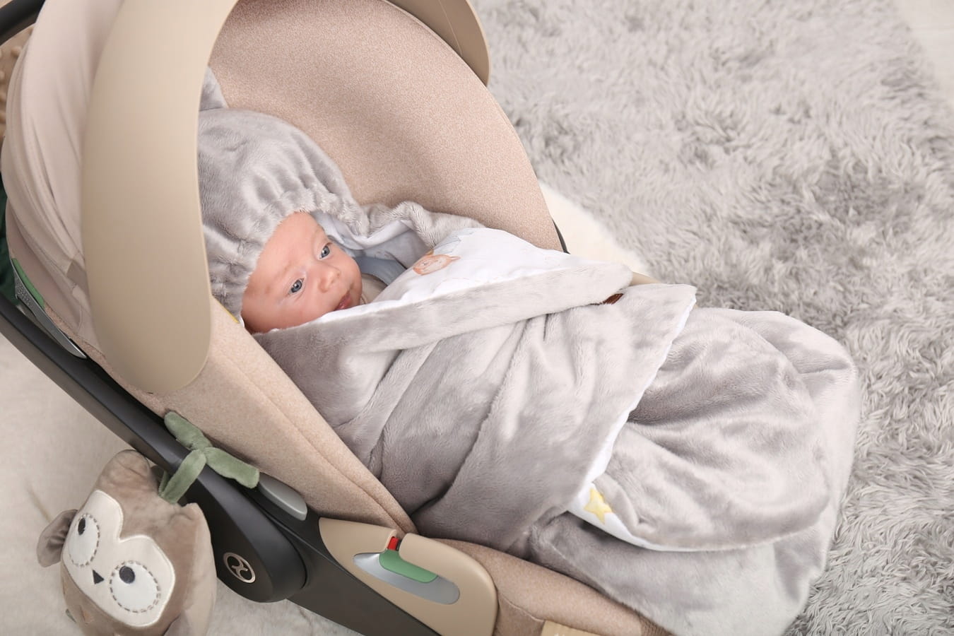Babymam otulacz do fotelika wózka nosidełka zapinany ciepły bawełna plusz - obrazek 6