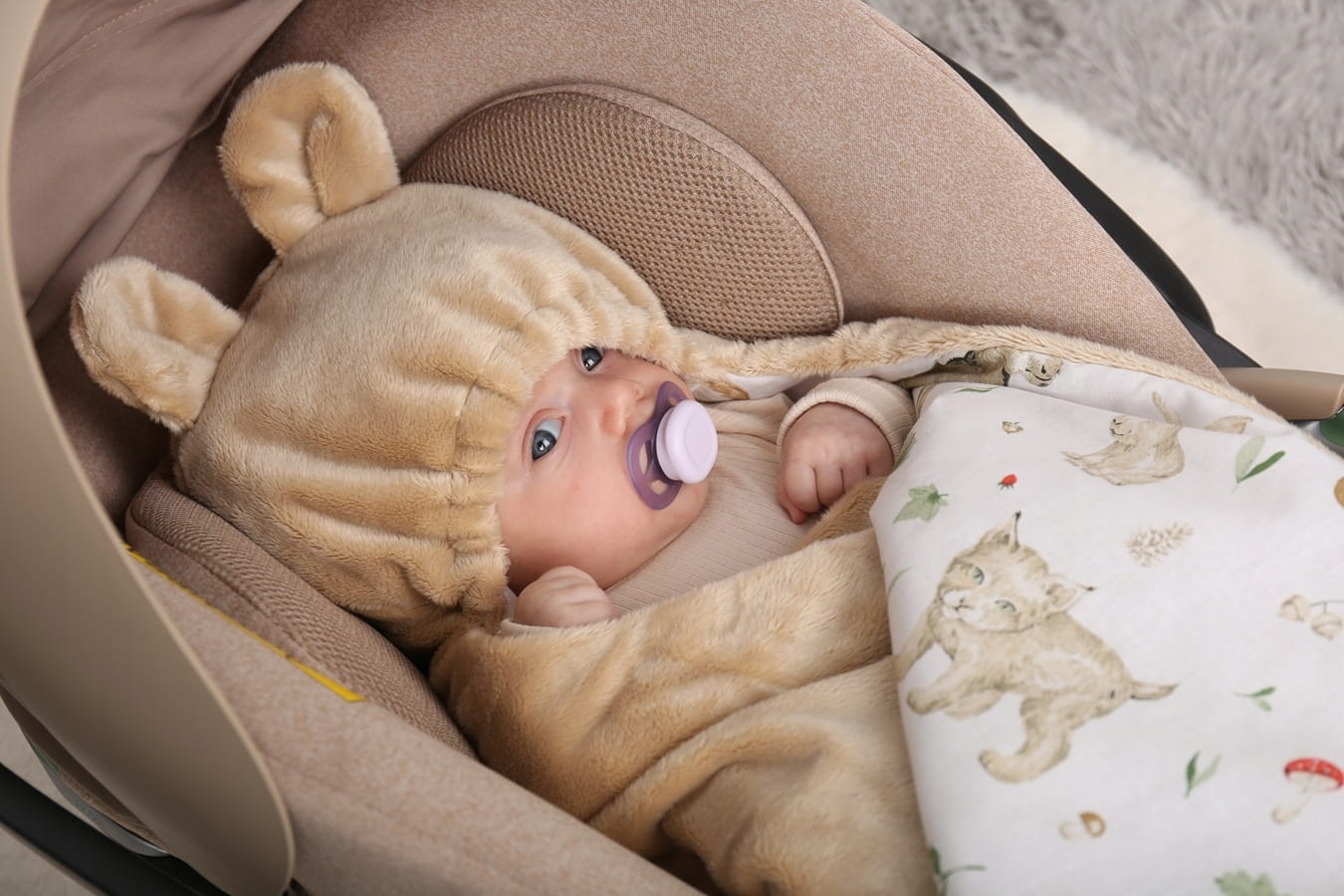 Babymam otulacz do fotelika wózka nosidełka zapinany ciepły bawełna plusz - obrazek 7