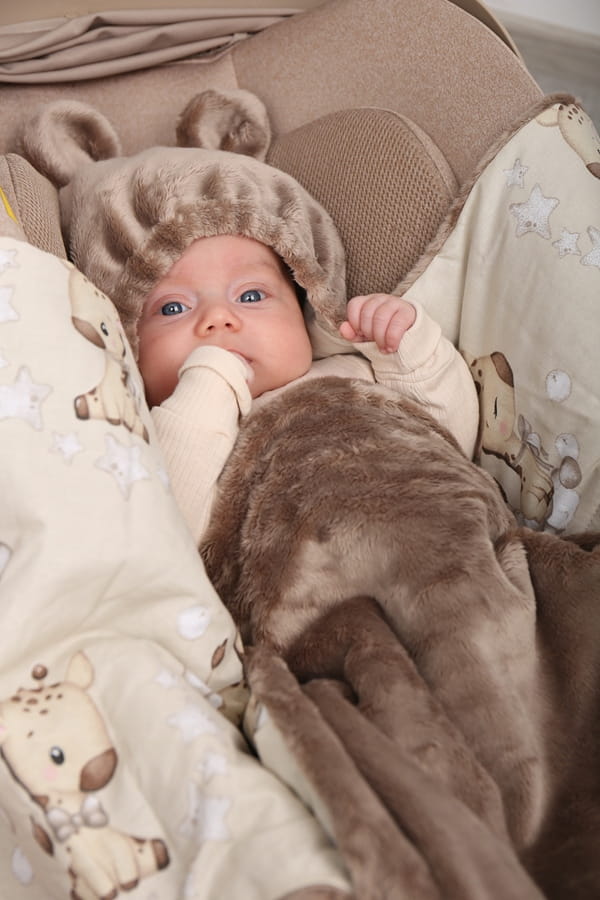 Babymam otulacz do fotelika wózka nosidełka zapinany ciepły bawełna plusz - obrazek 2