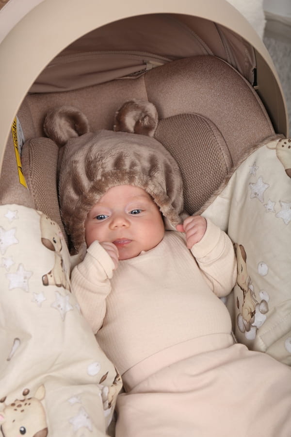 Babymam otulacz do fotelika wózka nosidełka zapinany ciepły bawełna plusz - obrazek 4
