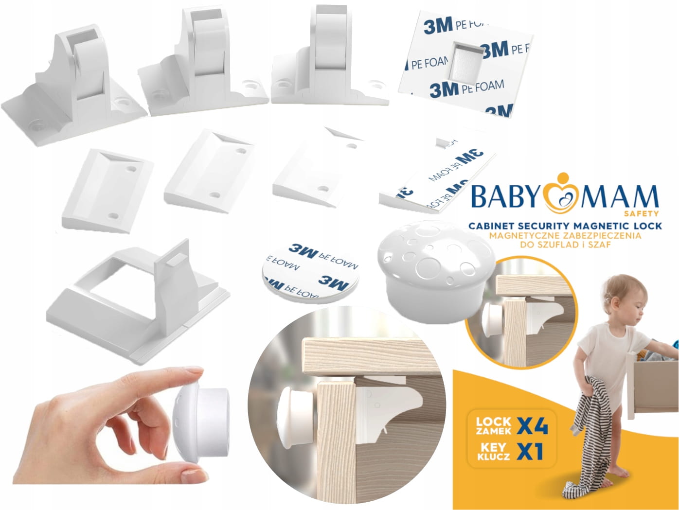 Babymam zabezpieczenia szafek szuflad magnetyczna blokada mebli drzwi 4szt