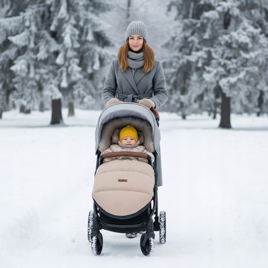 Babymam śpiworek do wózka sanek gondoli wodoodporny ocieplany z futerkiem - obrazek 2