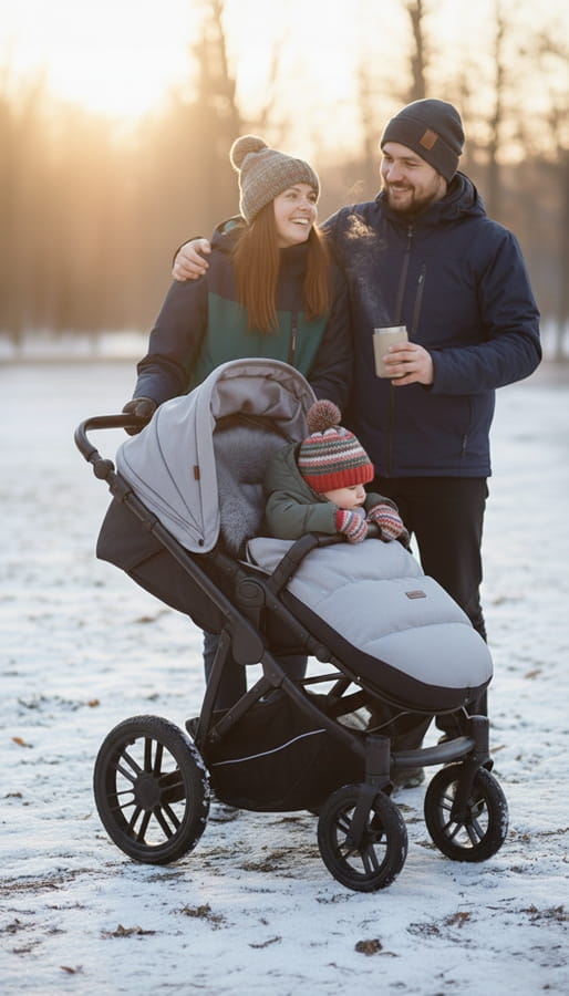 Babymam śpiworek do wózka sanek gondoli wodoodporny ocieplany z futerkiem - obrazek 5
