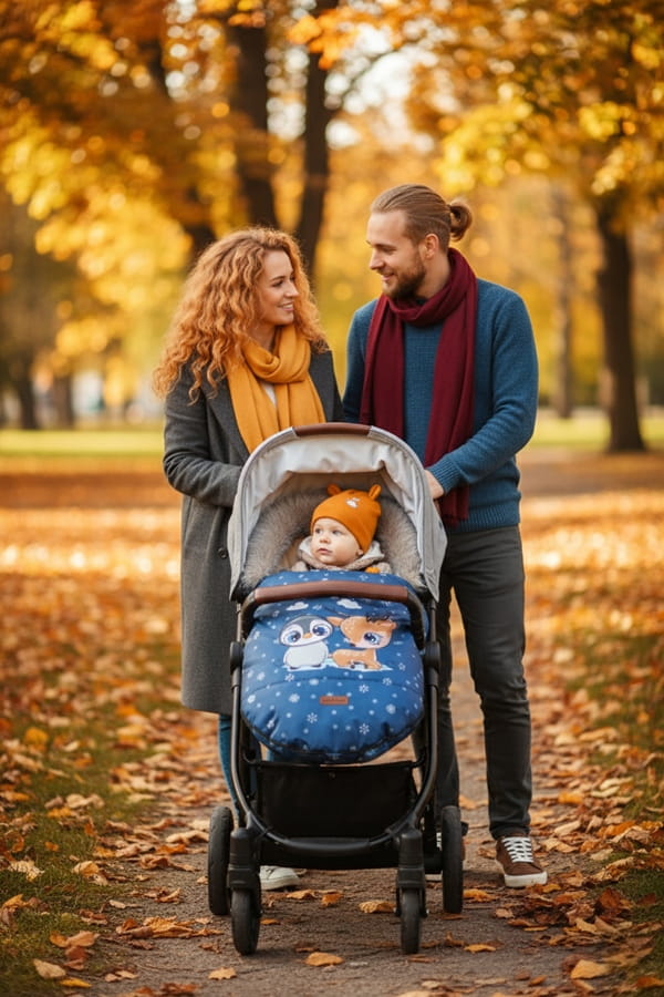 Babymam śpiworek do wózka sanek gondoli wodoodporny ocieplany z futerkiem - obrazek 2