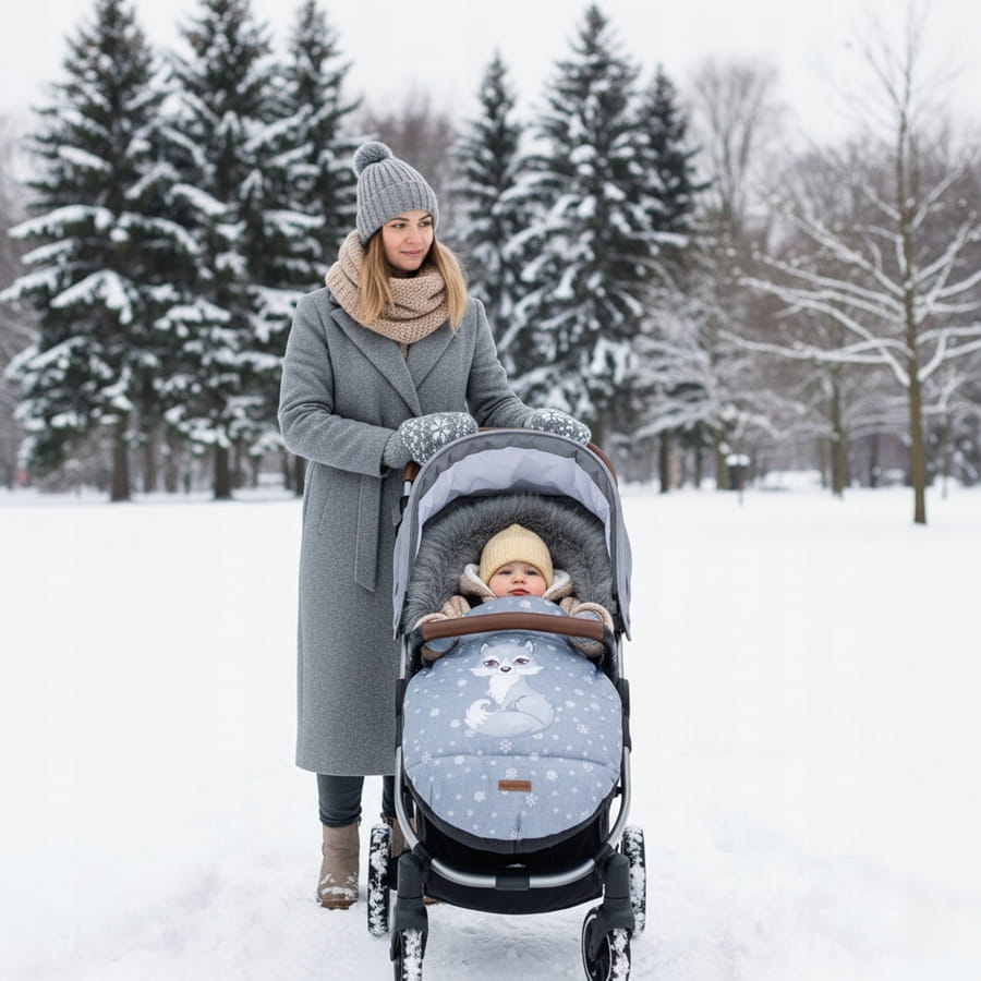 Babymam śpiworek do wózka sanek gondoli wodoodporny ocieplany z futerkiem - obrazek 2