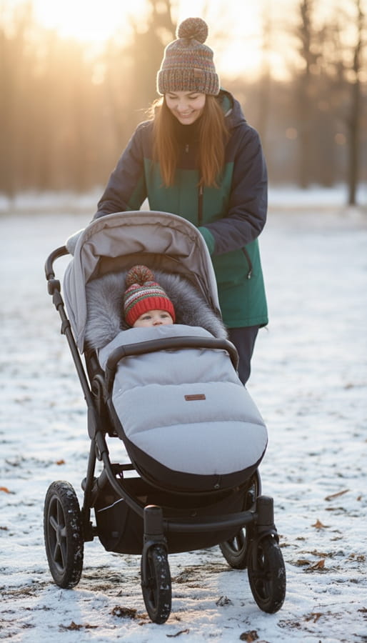 Babymam śpiworek do wózka sanek gondoli wodoodporny ocieplany z futerkiem - obrazek 7