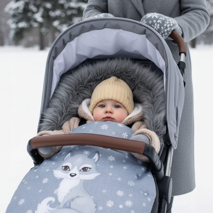 Babymam śpiworek do wózka sanek gondoli wodoodporny ocieplany z futerkiem - obrazek 3