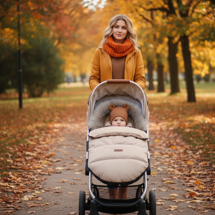 Babymam śpiworek do wózka sanek gondoli wodoodporny ocieplany z futerkiem - obrazek 7