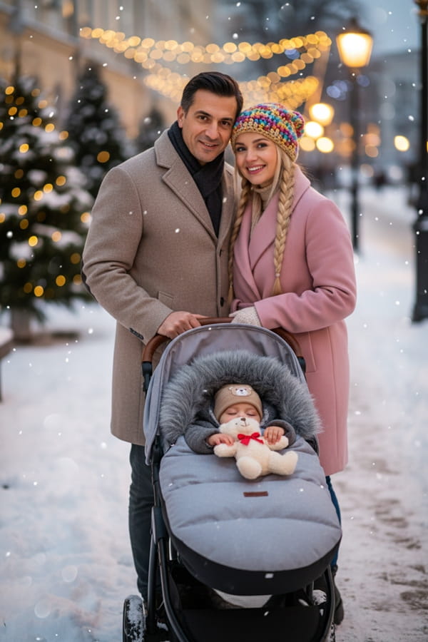 Babymam śpiworek do wózka sanek gondoli wodoodporny ocieplany z futerkiem - obrazek 8