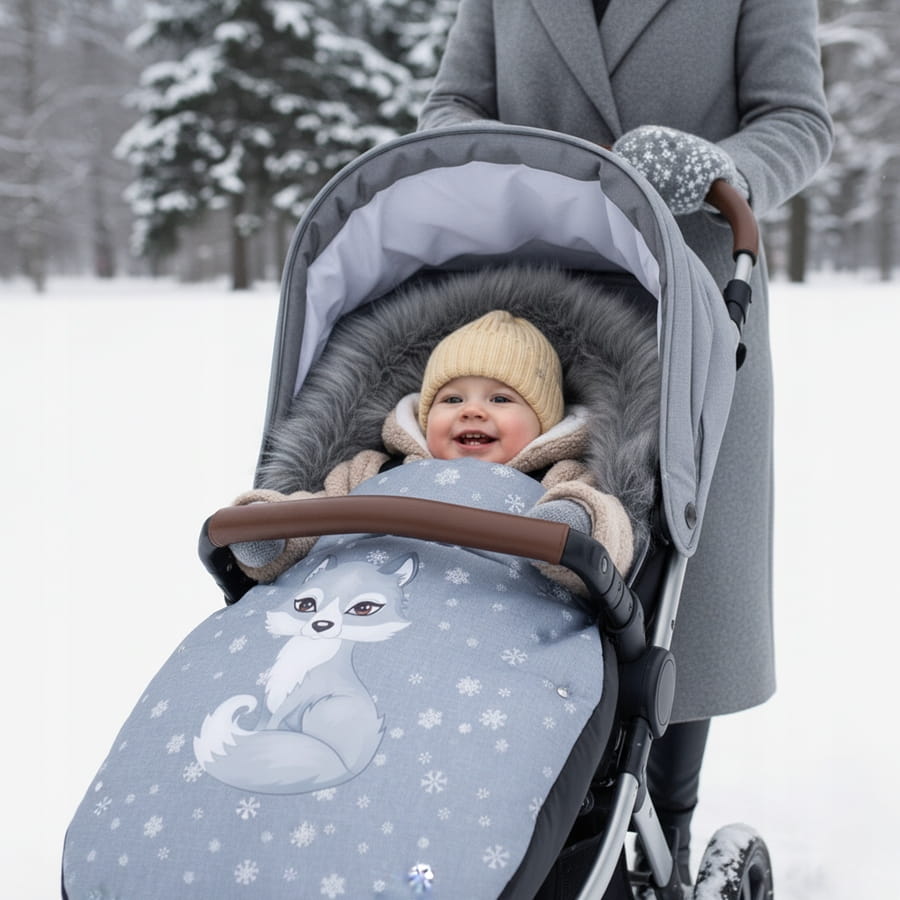 Babymam śpiworek do wózka sanek gondoli wodoodporny ocieplany z futerkiem - obrazek 4