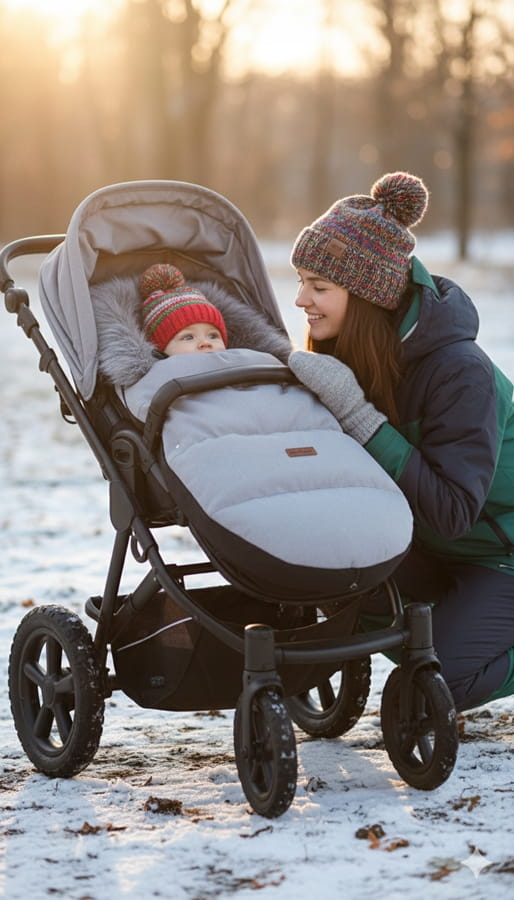 Babymam śpiworek do wózka sanek gondoli wodoodporny ocieplany z futerkiem - obrazek 9
