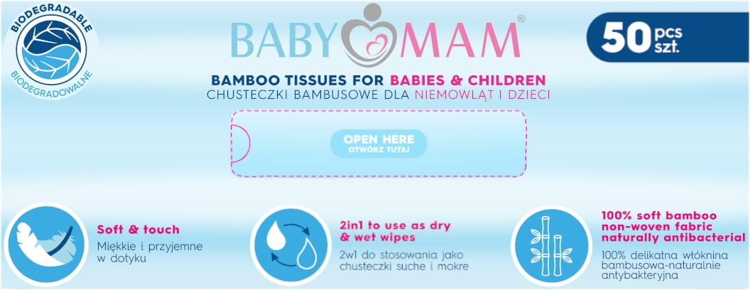 Babymam suche chusteczki bambusowe dla niemowląt i dzieci 100szt - obrazek 5