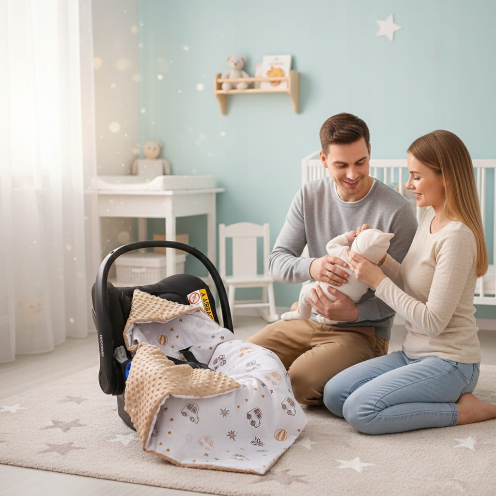 Babymam kocyk minky do fotelika nosidełka ciepły - obrazek 2