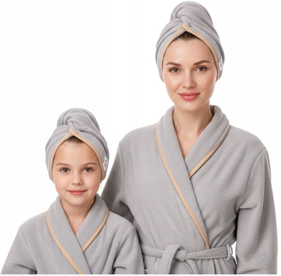 Gruby ręcznik do włosów turban na rzep termofrotte chłonny miękki Babymam