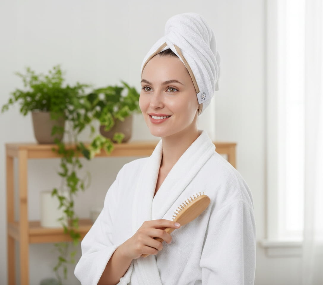 Gruby ręcznik do włosów turban na rzep termofrotte chłonny miękki Babymam - obrazek 2