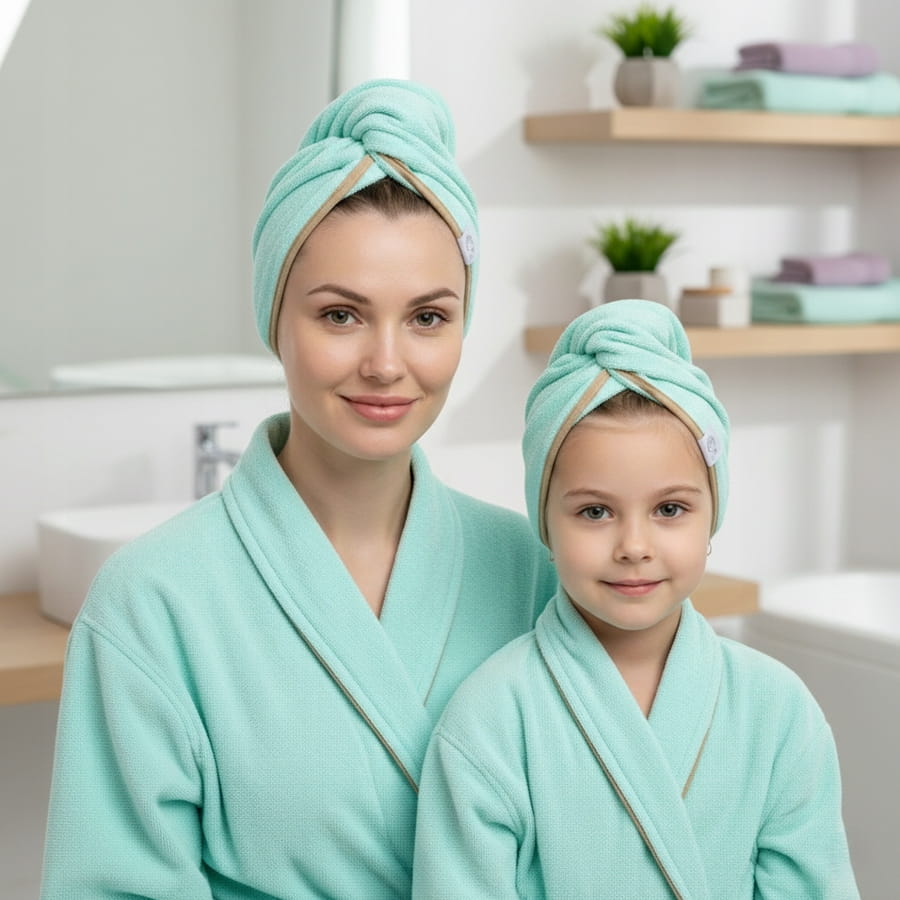 Gruby ręcznik do włosów turban na rzep termofrotte chłonny miękki Babymam - obrazek 2