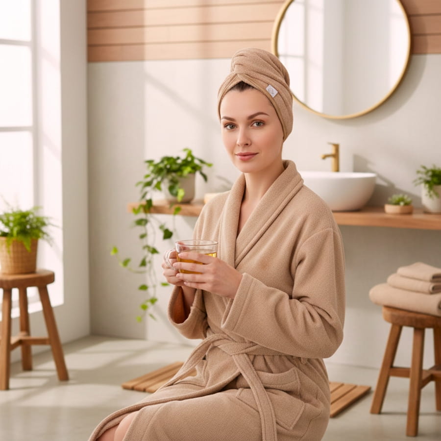 Gruby ręcznik do włosów turban na rzep termofrotte chłonny miękki Babymam - obrazek 2