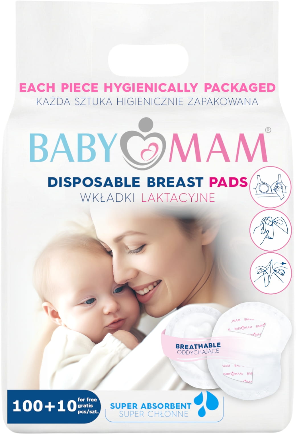 2x Wkładki laktacyjne superchłonne żelujące 220szt Babymam Big Pack - obrazek 2