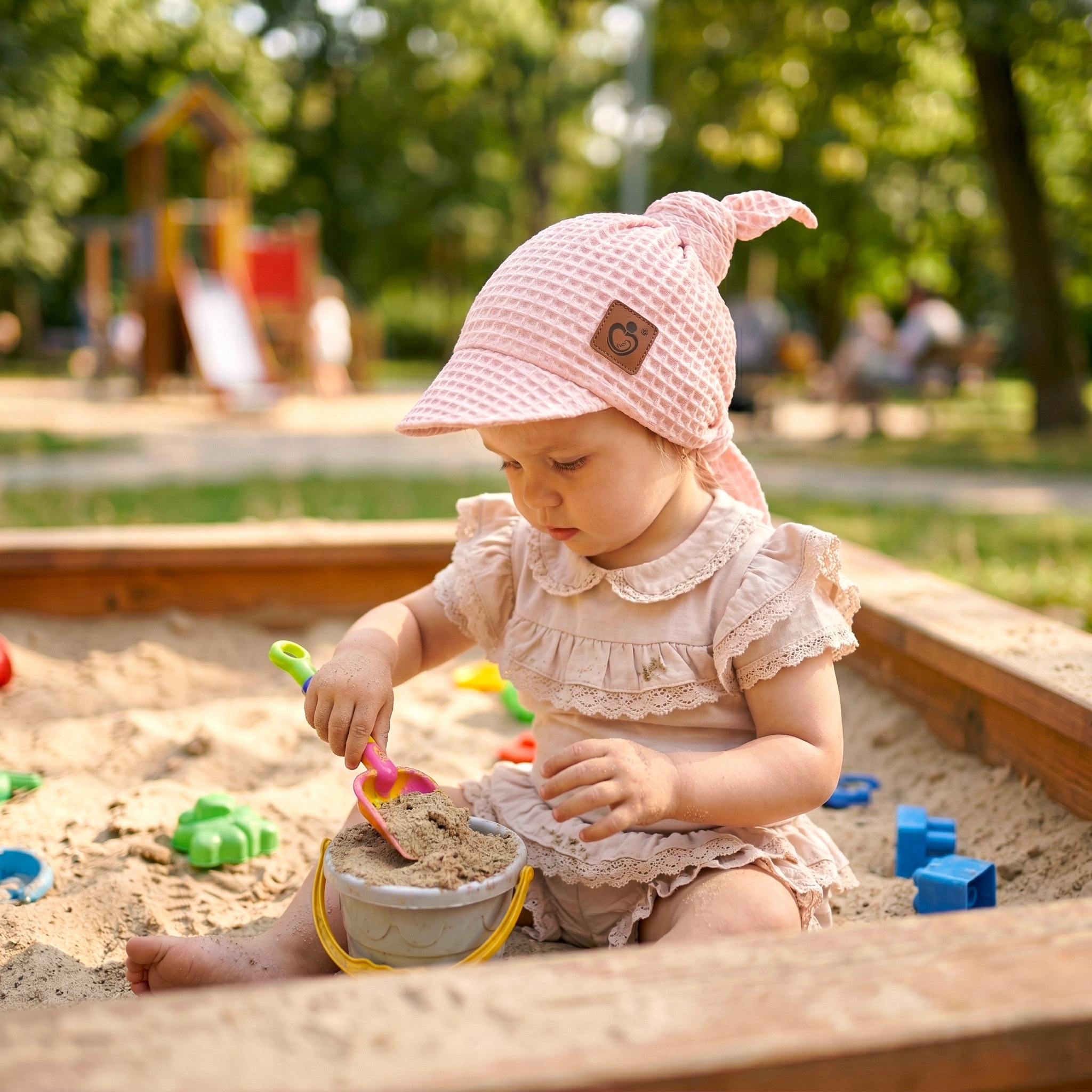 Chustka z daszkiem wafel chusteczka wiązana czapka na głowę Babymam