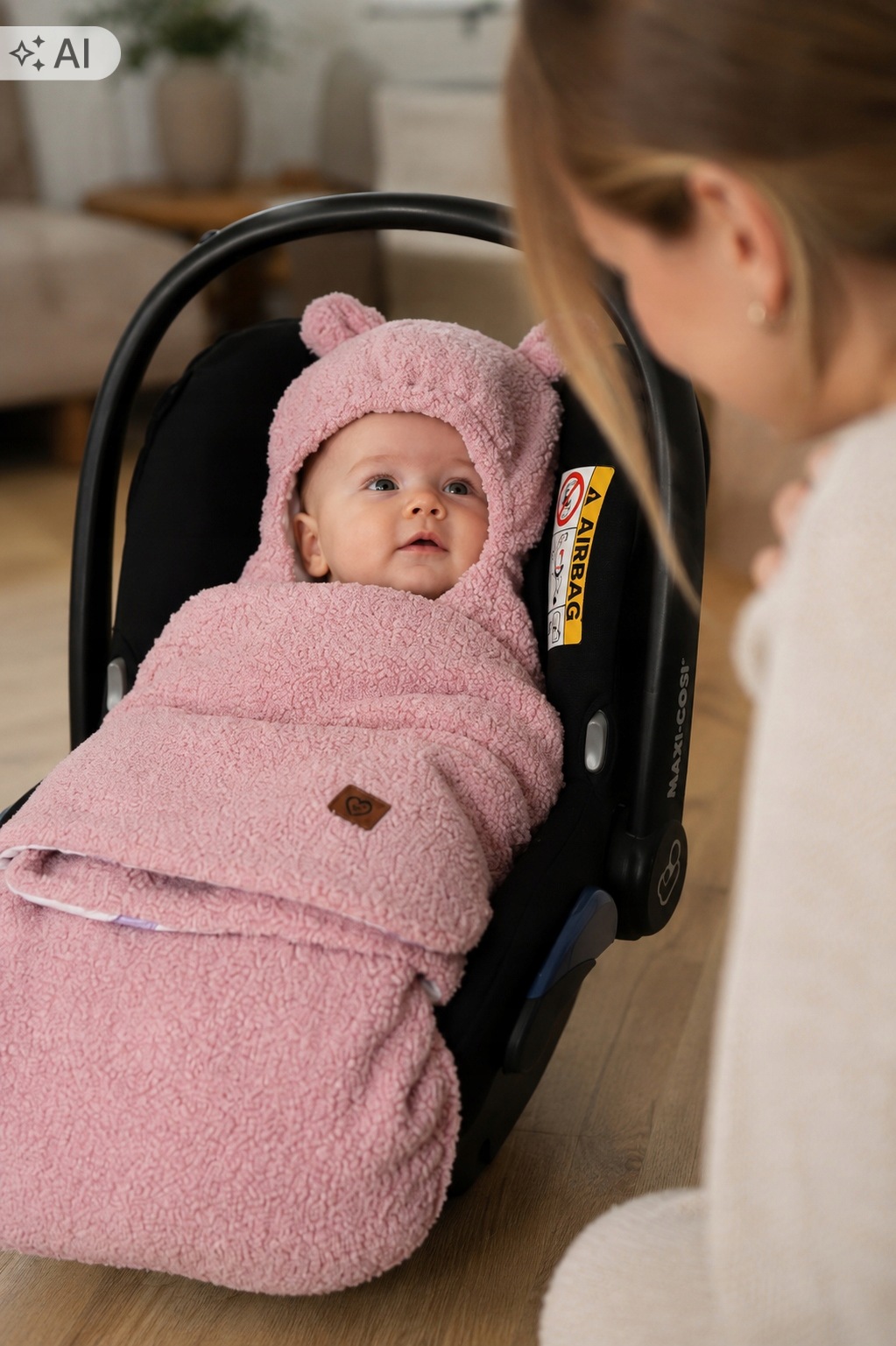 Babymam otulacz do fotelika wózka nosidełka zapinany ciepły bawełna plusz - obrazek 3