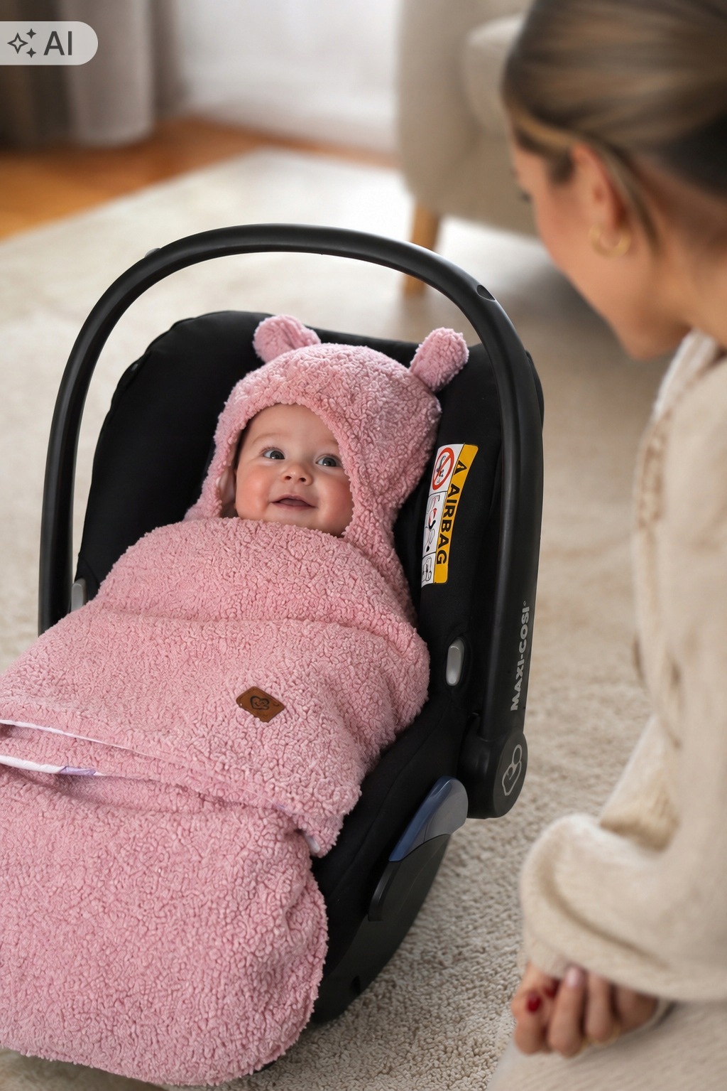 Babymam otulacz do fotelika wózka nosidełka zapinany ciepły bawełna plusz - obrazek 2
