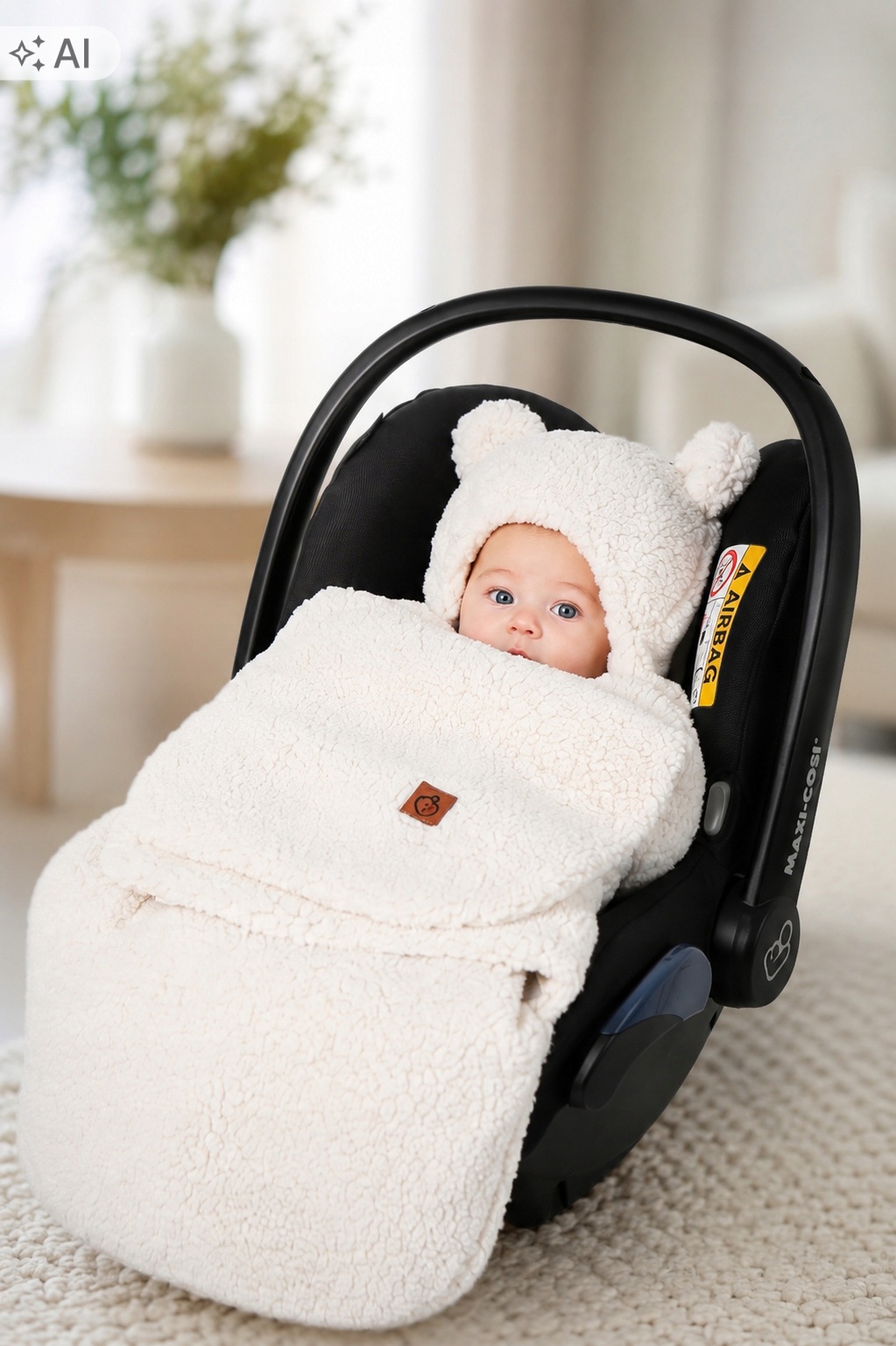 Babymam otulacz do fotelika wózka nosidełka zapinany ciepły bawełna plusz - obrazek 2